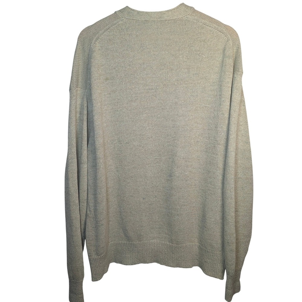 Ines Meain Ireland Aran Islands Linen V-Neck Button Sweater Green XL - Picture 2 of 5
